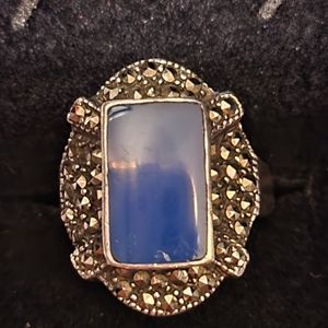 Vintage Sterling Silver Chalcedony and marcasite ring